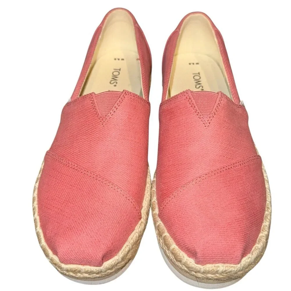 Toms Women's Alpargata Espadrille Platform Loafers Size 5.5 Pink Coral Shoes